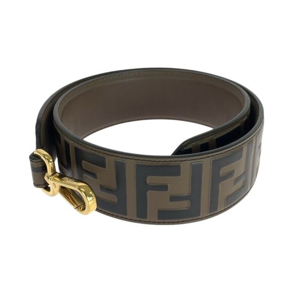 Fendi Strap You FF Logo Brown Gold Hardware Leather Shoulder Strap